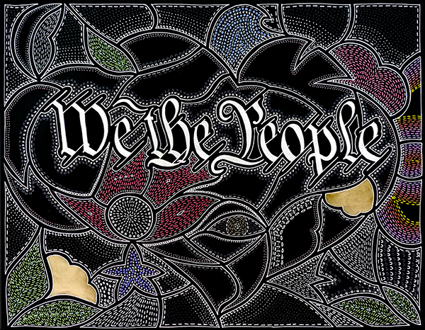 We the People Ink and gold paint on paper