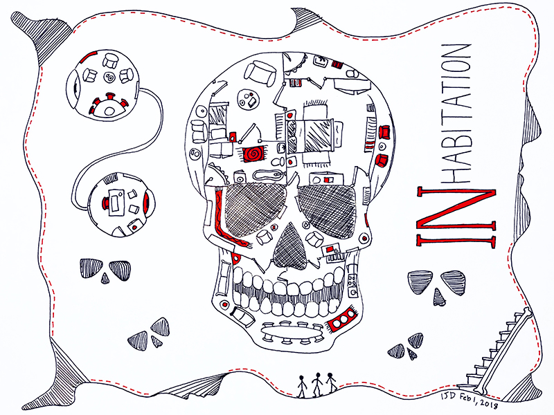 inhabitation illustration drawing skull home